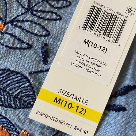 Guess Kids Denim top with detailed embroidery Size medium 10 - 12 - Picture 4 of 5